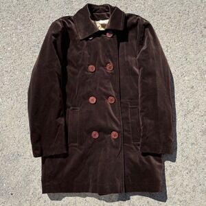 Vintage Spiegel Brown Cotton Velvet Pea Coat Quilted Lining Made in USA Small